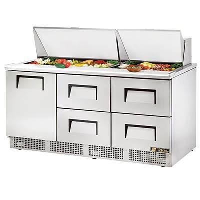 Mesa para preparación de sándwiches/ensaladas de 72" y 3 secciones con base refrigerada, contiene 4 cajones, 115 V