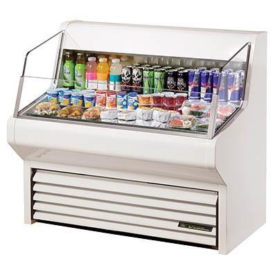 True THAC-48-LD Horizontal Air Curtain Merchandiser, 3 Level Tiered Stainless Steel Floor, White Powder Coated Steel Exterior, 115v