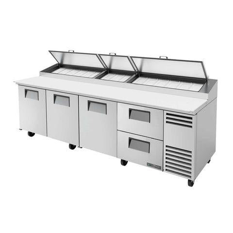 Preparación para pizza, con cubierta de acero inoxidable, tabla para cortar, 3 puertas completas, 2 cajones, 115 V