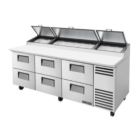 Pizza Prep, Stainless Steel Cover, Cutting Board, 6 Drawers