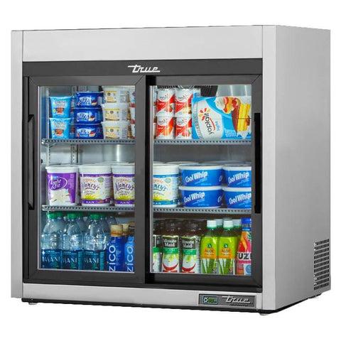 True TSD-09G-HC-LD Refrigerador de encimera de 36" con acceso frontal - Puertas corredizas, inoxidable, 115v