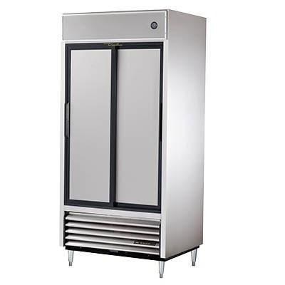 Refrigerador True TSD-33-HC, accesible, 2 puertas corredizas de acero inoxidable, 6 estantes recubiertos de PVC, 115 V