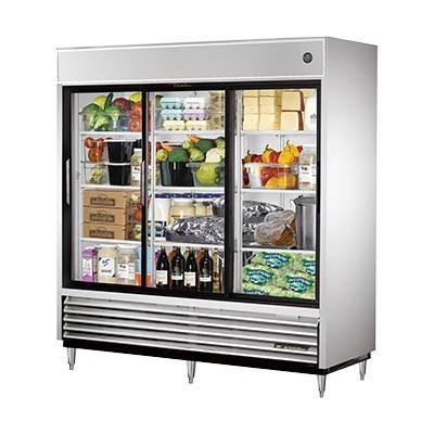 True TSD-69G-LD Refrigerador con alcance de tres secciones de 78", 3 puertas corredizas de vidrio, 115 V