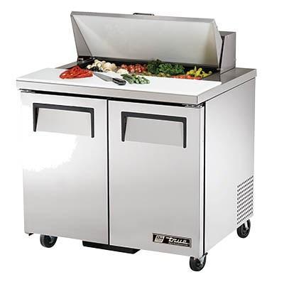 Mesa para preparación de sándwiches/ensaladas de 36", dos secciones, con cubierta de acero inoxidable