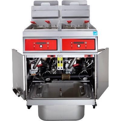 Vulcan 3VK45DF PowerFry5 135-150 libras. Sistema de freidora a gas de 3 unidades de capacidad con filtración, 210 000 BTU, NSF