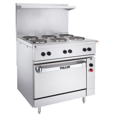 Vulcan EV36S-4FP1HT480 36" Electric Range with Standard Oven, 4 French Plates and 1 Hot-Top, 480v