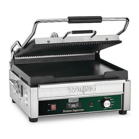 Waring WDG250T Parrilla Panini de doble superficie, parrilla superior acanalada e inferior plana, 120 V, 15 amperios