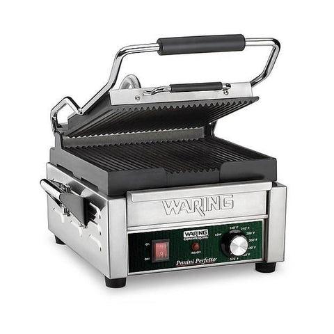 Waring WPG150B Parrilla Panini compacta, placas de hierro fundido acanaladas, 208v/60/1-ph