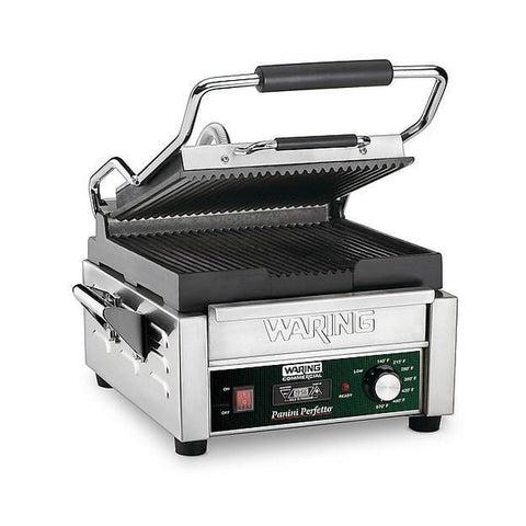 Waring WPG150TB Parrilla Panini compacta, placas de hierro fundido acanaladas, 208v/60/1-ph