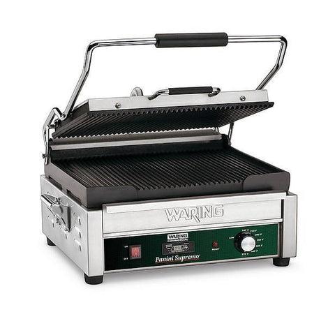 Waring WPG250T Parrilla Panini grande, individual, placas de hierro fundido acanaladas, 120v/60/1-ph