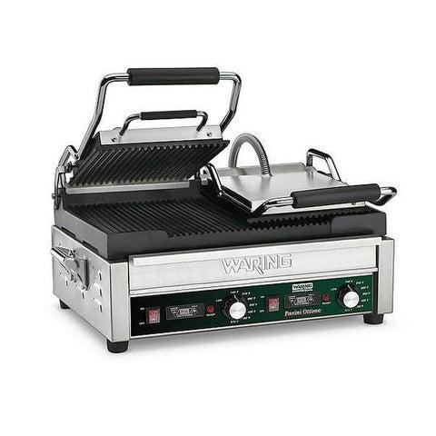 Waring WPG300T Parrilla doble Panini, placas de hierro fundido acanaladas, 240v/60/1-ph