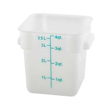 Winco PESC-4 Square Storage Container, White Polypropylene, 4 Qt