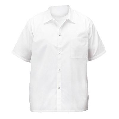 Winco UNF-1WS Small  Short-Sleeved Chef Shirt, White Poly-Cotton Blend