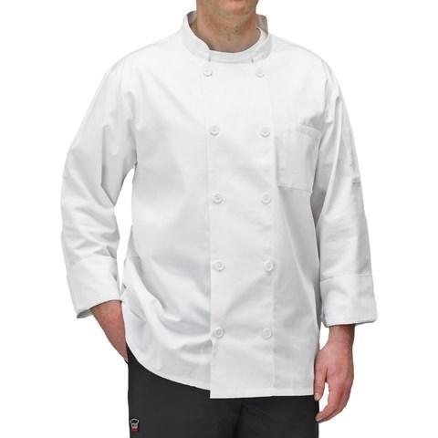 Winco UNF-5WXL Chaqueta de chef de doble botonadura con bolsillo (XL), mezcla de polialgodón blanco