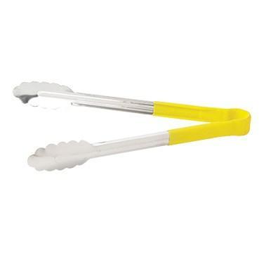 Winco UTPH-12Y Heat Resistant Heavy-Duty Utility Tongs With Polypropylene Handle, 12”, Yellow