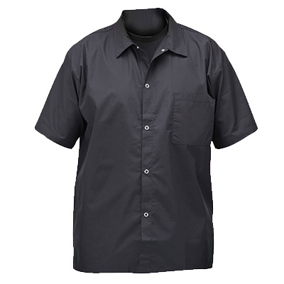 Winco UNF-1KM Camisas de chef medianas, manga corta, botones a presión, negro