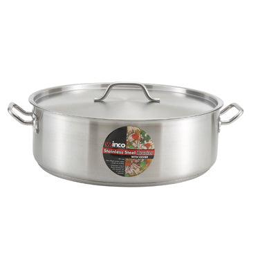 Winco SSLB-30 Stainless Steel Induction Braizier With Cover 30qt
